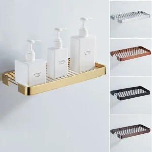 Étagères de salle de bain, support de douche mural, caddie de douche en laiton, support de rangement de douche, accessoires de salle de bains, or Rose