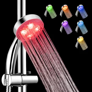 Pommeau de douche LED à changement progressif, 7 couleurs, pulvérisation supérieure de pluie, sans piles, pomme de douche carrée fixe, capteur de température 3 couleurs Pommeau de douche LED à changement progressif, 7 couleurs, pulvérisation supérieure de pluie, sans piles, pomme de douche carrée fixe, capteur de température 3 couleurs