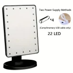 miroir maquillage bureau socle compact rectangulaire cadre noir plastique ABS bord lumineux tactile bouton frontal rotatif reglable intensite variable portable