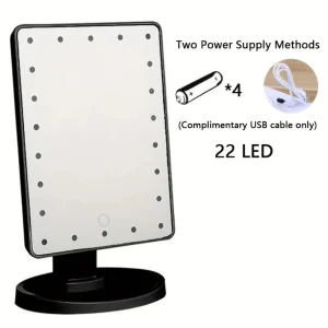 miroir maquillage bureau socle compact rectangulaire cadre noir plastique ABS bord lumineux tactile bouton frontal rotatif reglable intensite variable portable miroir maquillage bureau socle compact rectangulaire cadre noir plastique ABS bord lumineux tactile bouton frontal rotatif reglable intensite variable portable