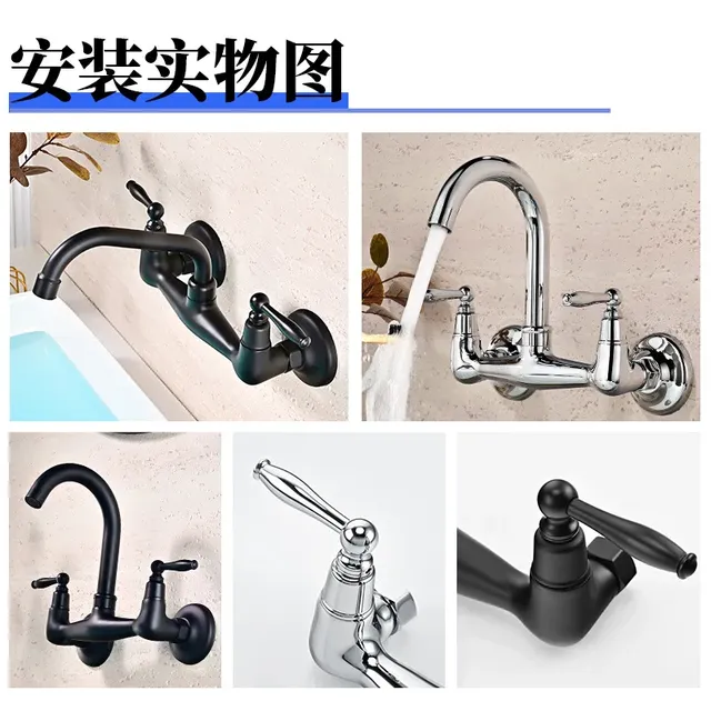 Robinet mitigeur mural laiton massif cuivre chrome noir… – vue 5