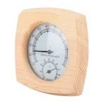 Thermomètre Hygromètre Analogique Bois Épicéa Carré Angles Arrondis Fenêtre Ovale Cadran Blanc Aiguilles Noires Montage Mural Minimaliste Résistant Hautes Températures
