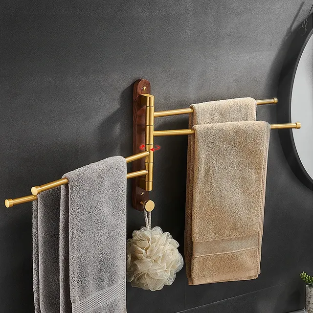 Porte serviettes rotatif mural cinq bras noyer aluminium… – vue 4