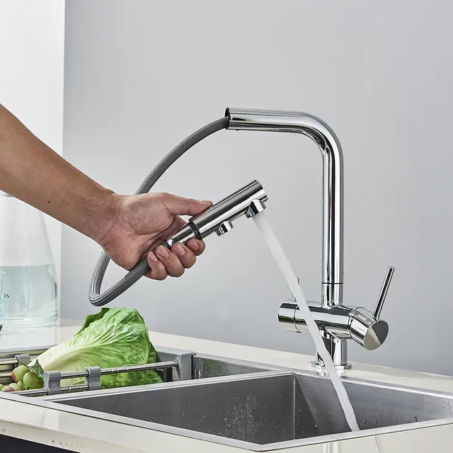 Robinet de cuisine filtré extractible en laiton chromé – vue 5