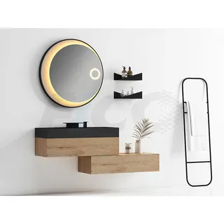 Miroir rond éclairé tactile étanche cadre noir mat halo ambre meuble…