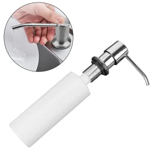 distributeur savon encastrable évier inox brossé plastique ABS 300ml pompe rotative 360 bec long incliné design moderne minimaliste montage facile
