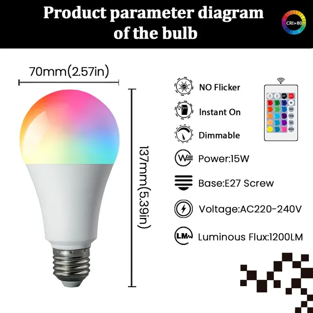 Ampoule LED RGB A70 15W 220V RA80 IR – vue 2
