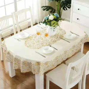 Nappe Ovale Ronde en PVC Imperméable Anti-Brûlure, Couverture de Table Décorative Brodée, Résistante à l&rsquo;Huile, sans Lavage