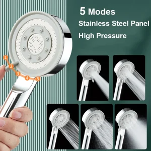 Pommeau de douche avec tuyau, 5 Modes, haute pression, pluie, Massage Spa, économie d&rsquo;eau, douche, accessoires de salle de bains d&rsquo;hôtel