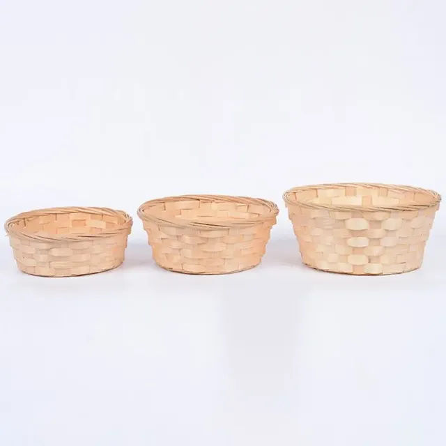 Panier bambou tissé naturel lot cinq rond tressé plat… – vue 5