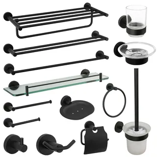 Ensemble mural accessoires salle bain noir mat acier inoxydable porte…