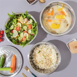 A19F-bassin multifonctionnel en acier inoxydable, bassin en acier inoxydable 3 en 1, passoire multifonction en bols en acier inoxydable