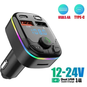 Transmetteur FM Bluetooth 5.0 pour voiture, PD type-c, double lecteur ambiant USB, mains libres, chargeur MP3, lumière sans fil de Type C, adaptateur PD QC3.0 Transmetteur FM Bluetooth 5.0 pour voiture, PD type-c, double lecteur ambiant USB, mains libres, chargeur MP3, lumière sans fil de Type C, adaptateur PD QC3.0