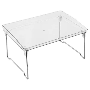 étagère cuisine autoportante empilable placard rangement pliable pieds métalliques ajustable transparent plastique compacte légère polyvalente durable nettoyable plateau lit camping