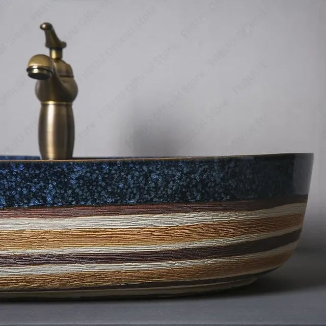 Vasque poser ovale porcelaine céramique émaillée bleu… – vue 3