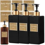 Ensemble distributeur de savon de douche, bouteille rechargeable de shampoing et de revitalisant pour salle de bains, cuisine, vaisselle, bouteille de savon pour les mains