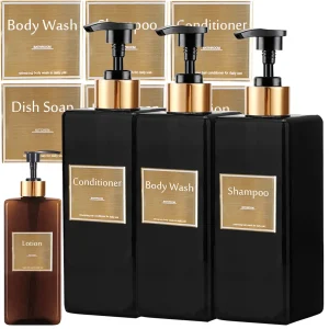 Ensemble distributeur de savon de douche, bouteille rechargeable de shampoing et de revitalisant pour salle de bains, cuisine, vaisselle, bouteille de savon pour les mains