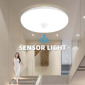 Plafonnier LED à capteur intelligent avec induction humaine pour garage, loft, porte, couloir, salle de bain, éclairage économe en énergie