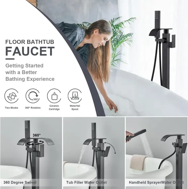 Robinet sur pied baignoire douche sol monté baignoire… – vue 5