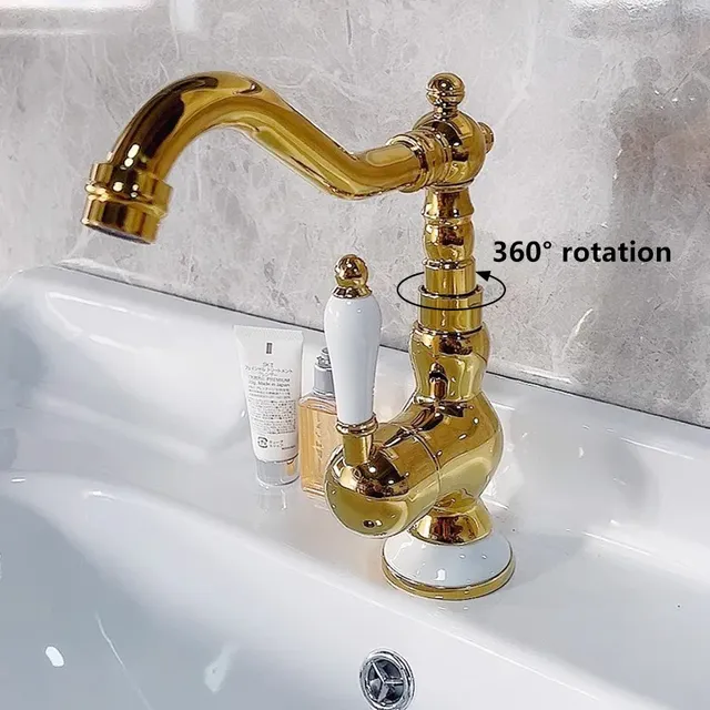 Robinet de lavabo de salle de bains en laiton doré – vue 6