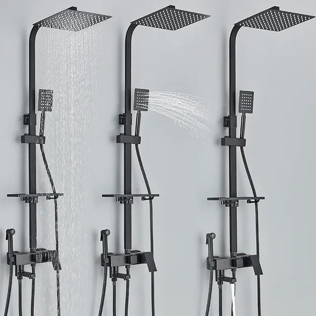 Robinet de douche chromé noir à 3/4 voies – vue 4