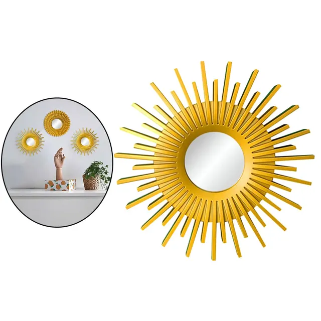 Miroir rond mural trio doré argenté résine cadre pétales… – vue 2
