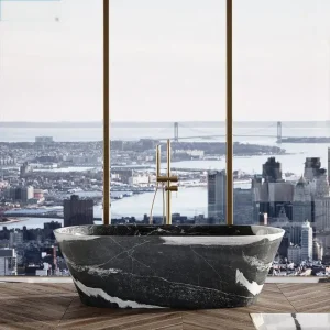 Baignoire en marbre autoportante personnalisable, baignoire en pierre naturelle, baignoire de trempage de luxe pour Villa/hôtel, bain crème royale Carrara de 180cm