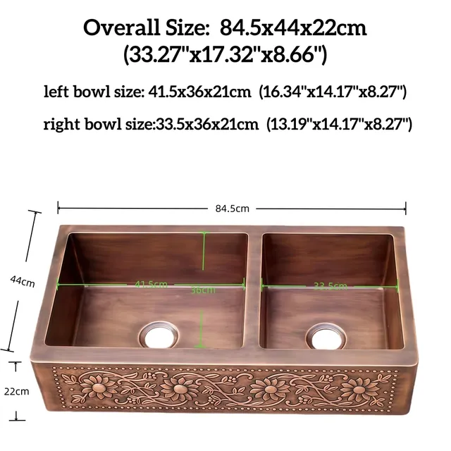 MAEBOW évier tablier avant cuivre patiné antique grand… – vue 4