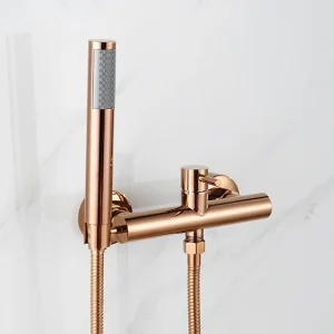 Ensemble de robinets de douche de salle de bains en or Rose, brosse murale, robinet de douche en or, salle de bains noire, robinet mitigeur de bain et de douche froid et chaud Ensemble de robinets de douche de salle de bains en or Rose, brosse murale, robinet de douche en or, salle de bains noire, robinet mitigeur de bain et de douche froid et chaud