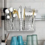 Étagère de rangement de cuisine en acier inoxydable, support de rangement d&rsquo;ustensiles, organisateur de couverts égoutté respirant, porte-baguettes suspendu, cuillère