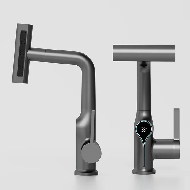 Mitigeur lavabo monotrou cascade contemporain bec coudé… – vue 6