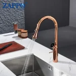 ZAPPO 3 Modes robinet de cuisine or Rose 360 pivotant tirer vers le bas robinets d&rsquo;évier LED affichage de la température robinet mitigeur chaud-froid à arc élevé
