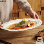 Assiette ovale Texture roche, vaisselle en céramique, assiette de poisson cuit à la vapeur pour Restaurant, plat à Dessert, assiette à gâteau, assiettes à Sushi, assiettes de Barbecue