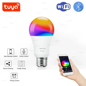 Ampoule LED Bluetooth/WiFi E27 15W 20W 110V 220V RGB RGBCW, ampoule Led à intensité variable, lampe pour Alexa Google Home Tuya Smart Life Ampoule LED Bluetooth/WiFi E27 15W 20W 110V 220V RGB RGBCW, ampoule Led à intensité variable, lampe pour Alexa Google Home Tuya Smart Life
