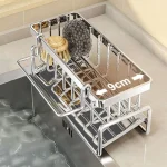 Égouttoir d&rsquo;évier en acier inoxydable, grande capacité, résistant à la rouille, égouttoir à savon, porte-serviettes, porte-éponge auto-drainant, cuisine