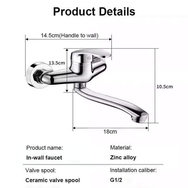 Robinet de lavabo mural en alliage de Zinc – vue 7