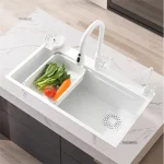 Évier blanc multifonctionnel de grande capacité en acier inoxydable 304, évier de cuisine à cuvette unique, évier de vaisselle nordique, fournitures de cuisine