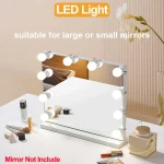 Miroir de maquillage miroir LED avec lumières, ampoules 10 LED détachables, lumière de vanité variable 3 couleurs, commande tactile, alimenté par USB, coiffeuse