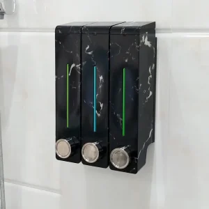 Distributeur mural de liquide Regina, accessoires en plastique, détergent, shampoing, nettoyant de cuisine, bouteille de presse, ensemble de 3 pièces Distributeur mural de liquide Regina, accessoires en plastique, détergent, shampoing, nettoyant de cuisine, bouteille de presse, ensemble de 3 pièces