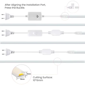 Bande lumineuse LED COB 220V 230V, interrupteur à intensité variable, avec variateur marche/arrêt, prise d&rsquo;alimentation EU US UK, largeur 10MM, décoration de maison, chambre à coucher, cuisine