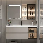 HOVanity-Meuble d&rsquo;Angle de Luxe avec Évier, Petit Placard, Armoire en Plastique Polyvalente, Étroite, Nouvelle Collection