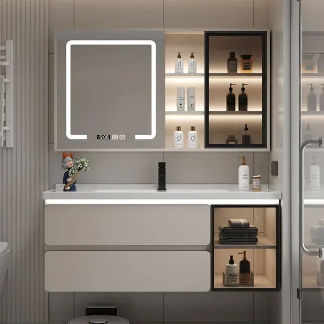 Meuble vanité lavabo suspendu blanc laqué vasque…