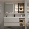 Meuble vanité lavabo suspendu blanc laqué vasque… – vue 1