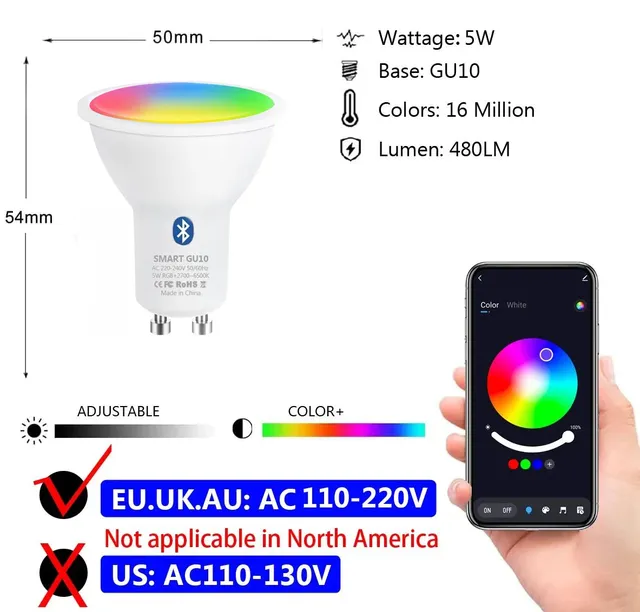 Tuya WiFi GU10 ampoule LED intelligente Bluetooth GU10… – vue 3