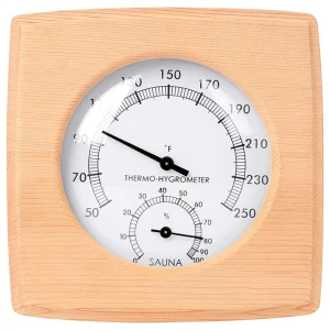 Thermomètre hygromètre sauna analogique bois cèdre naturel cadran double affichage température humidité lecture facile murale calibrable précision