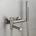 Robinet de baignoire-douche de salle de bains, avec bec de baignoire pivotant et douche à main, mitigeur d&rsquo;eau chaude et froide mural en laiton, robinet de bain