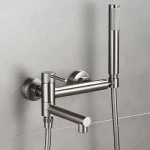Robinet de baignoire-douche de salle de bains, avec bec de baignoire pivotant et douche à main, mitigeur d&rsquo;eau chaude et froide mural en laiton, robinet de bain