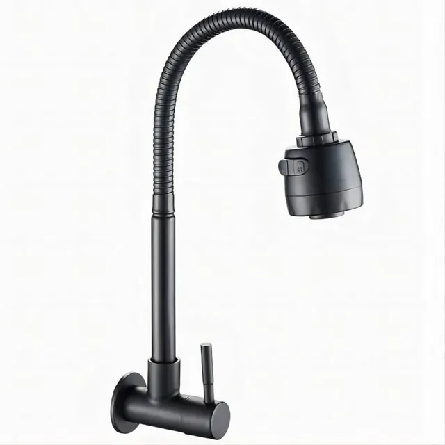 Robinet mural cuisine évier acier inox sus304 noir mat… – vue 4