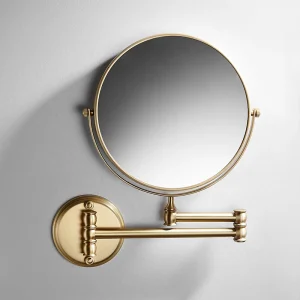 Miroir de salle de bain rond en or brossé, miroir mural LED pour maquillage, grossissant 1X3X, miroir de rasage rotatif Double face pour salle de bain Miroir de salle de bain rond en or brossé, miroir mural LED pour maquillage, grossissant 1X3X, miroir de rasage rotatif Double face pour salle de bain