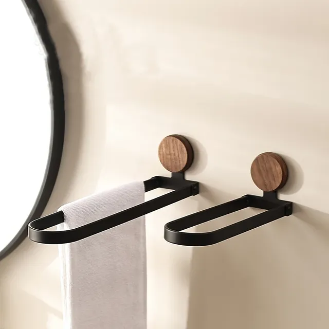 Porte serviettes mural métal noir mat bois naturel… – vue 4